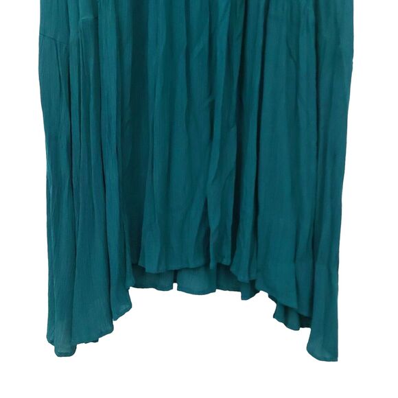 Pull&Bear Maxi Dress Womens Medium Green Bell Sleeve Pleated V-Neck Boho Peasant - Picture 4 of 10